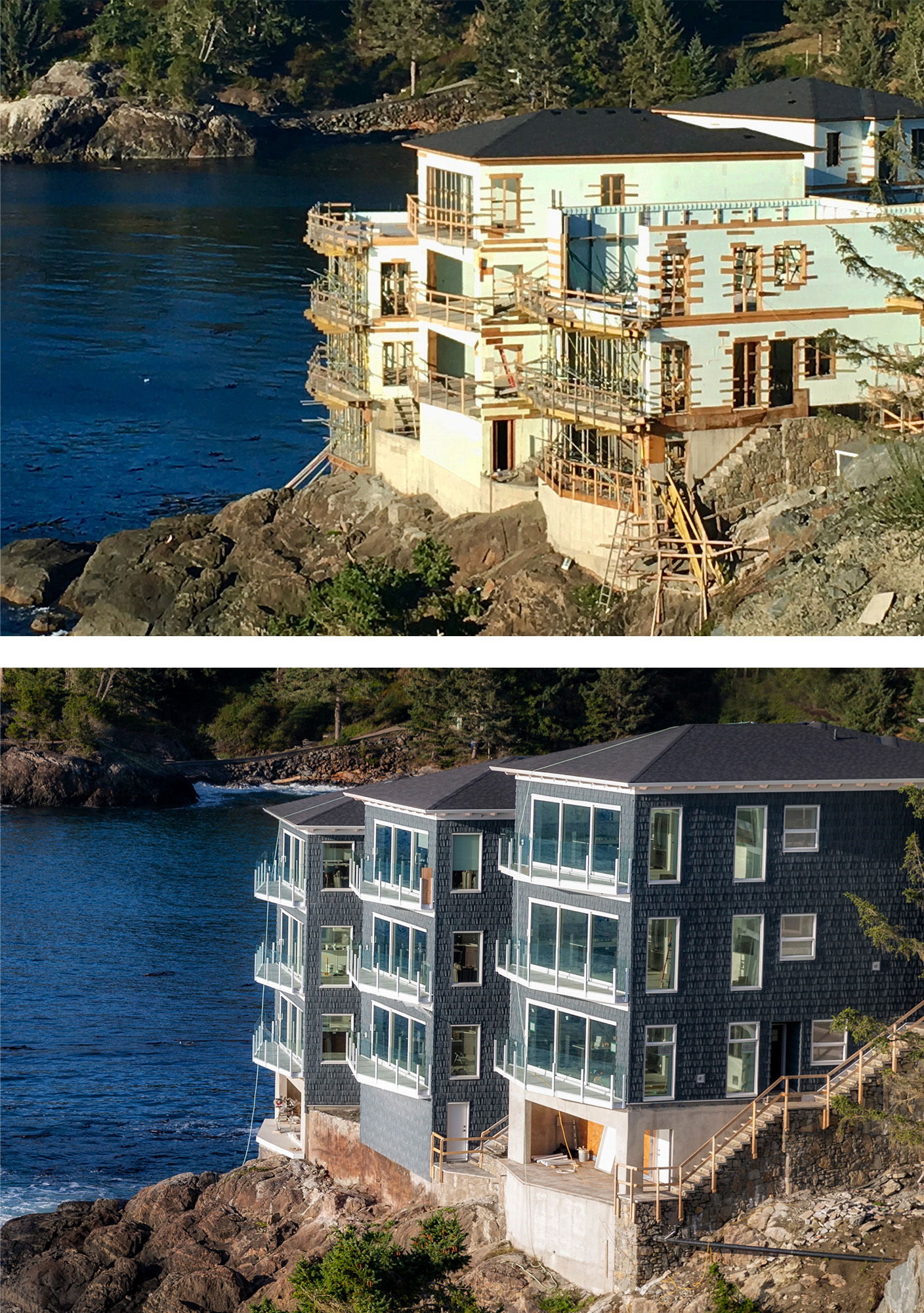 waterfront resort during and after construction with ICFs