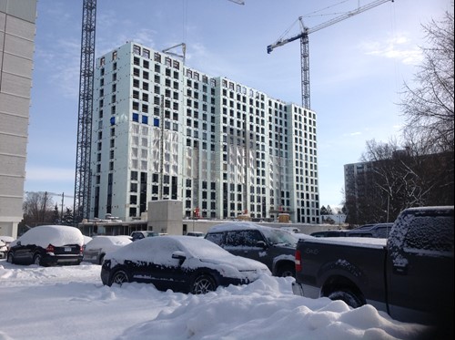 icf skyscraper with snow