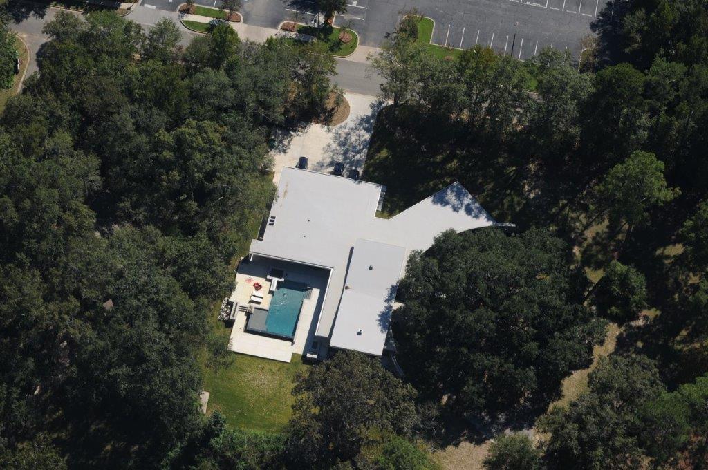 aerial view of curved icf home