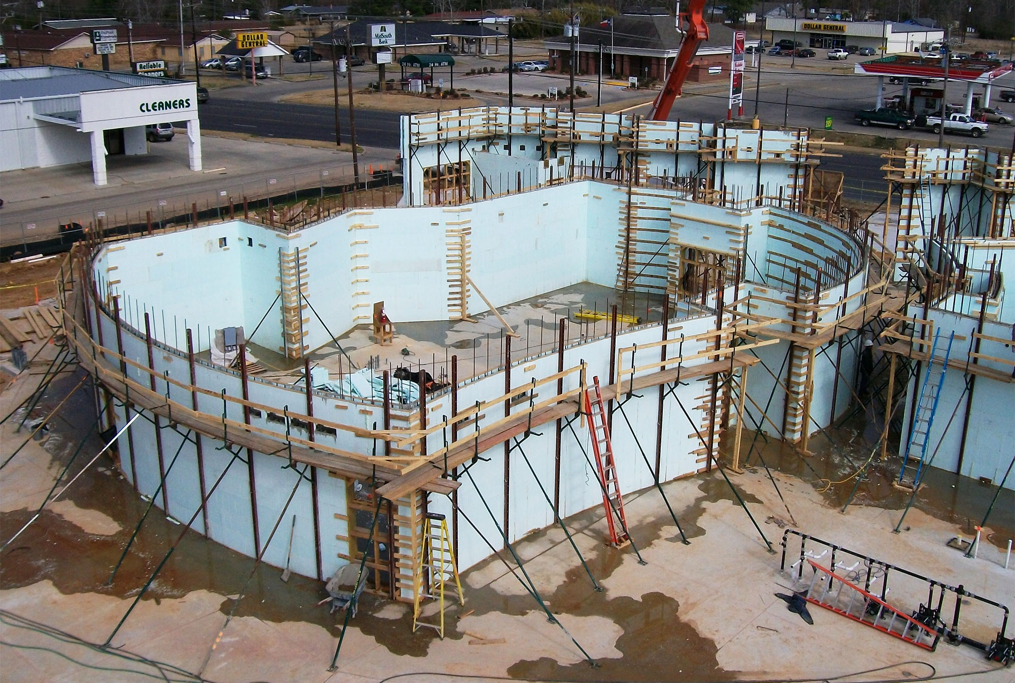 aerial shot of Nudura ICF city hall with curved walls