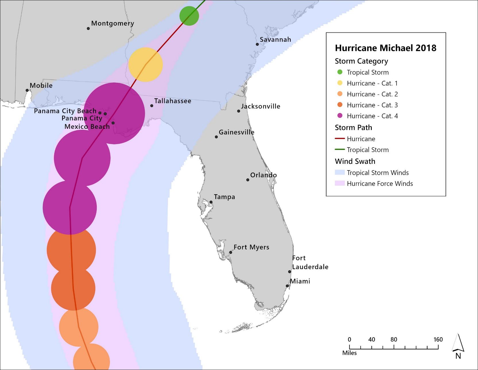 map of hurricane michael path