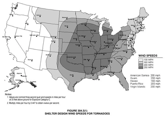 IBC wind zone map of United States